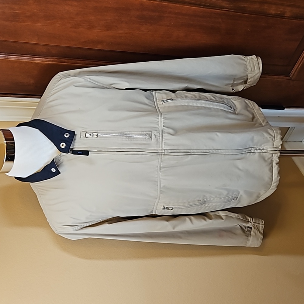 VINTAGE TOMMY HILFIGER COAT JACKET M MEDIUM ZIPPER POCKETS Mens Cream Tan Color